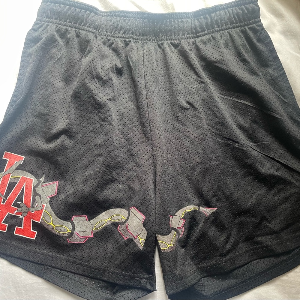 Black and Red Athletic Shorts with Camouflage Detail